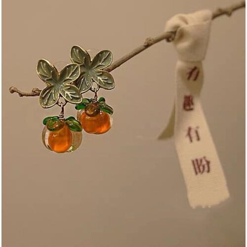 Persimmon persimmon ruyi earrings simple personality lovely new persimmon eardrop drip flowers geometry stud earrings