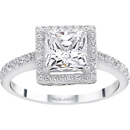 Valori Jewels 1.25 Carat, Zirconia White Square Princess And Round Gemstone, Rhodium Plated, Solitaire Ring