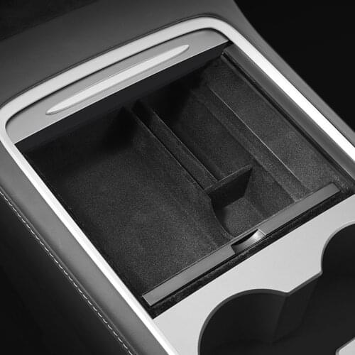 Car Center Console Flocking Organizer Containers for Tesla Model 3 Y 2021 Armrest Storage Box Tray Car Interior Accessories
