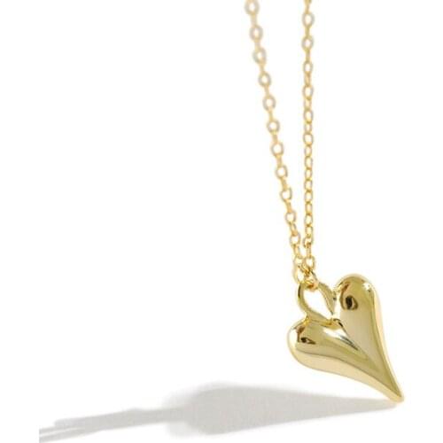 Korean S925 Sterling Silver Necklace Non-Mainstream Simple Elegant Small Lovely Necklace Female Heart-Shaped Clavicle Necklace