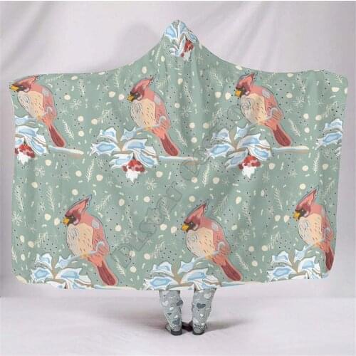 Beautiful Bird Hooded Blanket Adult colorful child Sherpa Fleece Wearable Blanket Microfiber Bedding Drop Shipping 02