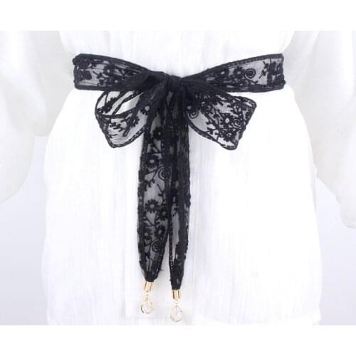 Fashion Lace Fabric Belts for Women For Dress Knot Rope Rhinestone Waist Chain Luxury Scarf Headband Ladies Accessories