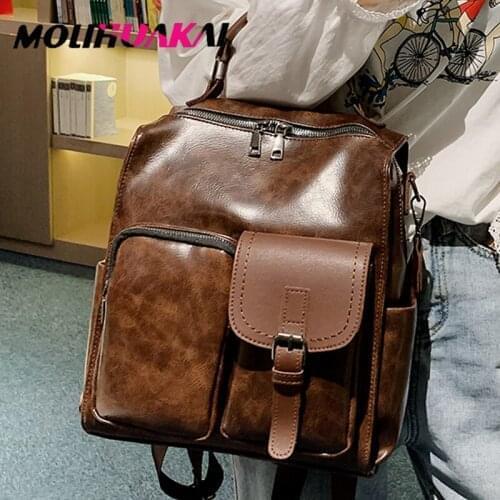 Molihuakai 2020 New Women PU Backpacks Zipper Female Chest Bag Travel Back Pack Ladies Bagpack School Bags For Teenage Girls