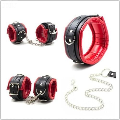 PU Leather Handcuffs Anklecuffs Neck Collars,Soft Padded Hand Cuffs Ankle Cuffs, BDSM Fetish Bondage Restraints Adults Sex Toys
