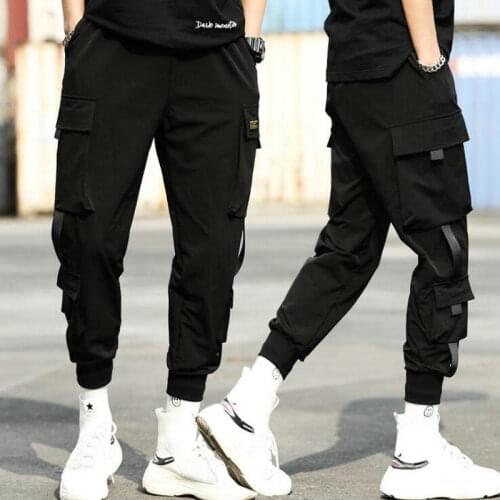 Streetwear Hip Hop Black harem Book Men Elastic waist punk Broek with Linten Casual Slim Jogger Broek Men hip hop pants