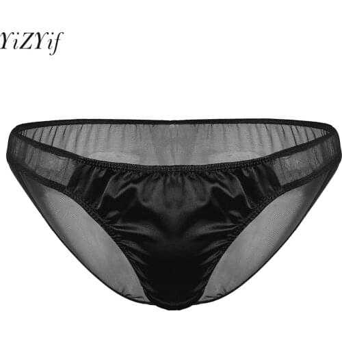 Gay Mens Lingerie Briefs Underwear Sissy Panties Soft Breathable Sheer Mesh Shiny Satin Ruffle Bikini Briefs Underwear Panties