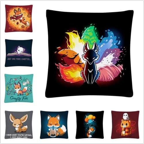 Cute Fox Cat Dog Panda Cartoon pattern Soft Short Plush Cushion Cover Pillow Case for Home Sofa Car Decor Pillowcase 45X45cm