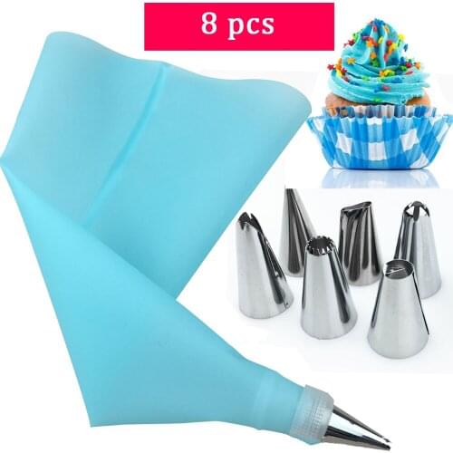 8 Piece Set Of Cake Tools Stainless Steel 6 Head Flower Mouth Plus Silicone Flower Bag With Converter Baking
