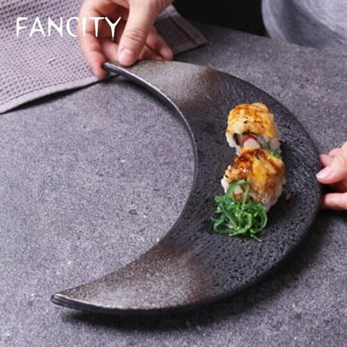 FANCITY Japanese retro creative ceramic plate moon plate special-shaped plate special restaurant personality sushi dishes