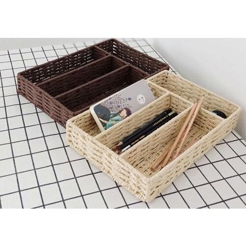 2021 New Multi-compartment Woven Box Office Desktop Porch Dressing Table desk organizer Storage stationery