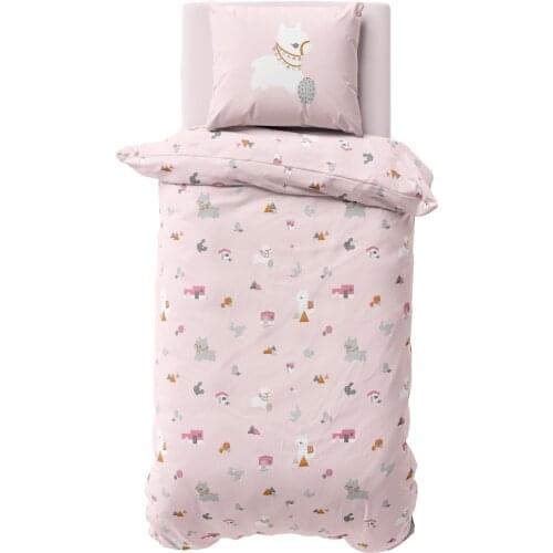 100% cotton pritend single duvet cover set , 160x220 duvet cover with button close and 50x70 pilllowcase , Lama Pink