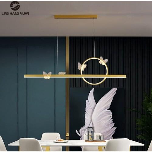 Simple Modern Led Pendant Light Gold Color 110CM Hanging Pendant Lamp for Dining room Kitchen Living room Lamp Lighting Fixtures