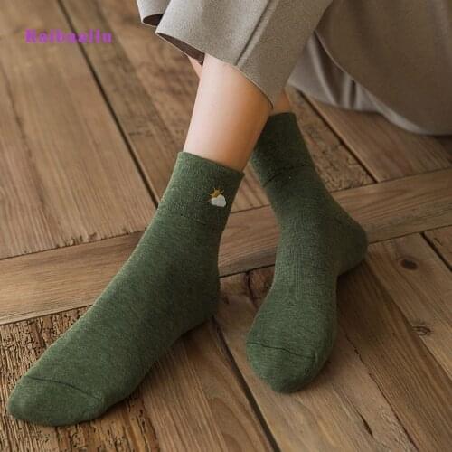 Raibaallu Cotton Classic Short Socks Embroidered Weather Pattern Spring Autumn Womens Socks 5 Pairs/Lot