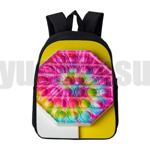 3D Print Anime Bubble Rainbow Pop Fidget Backpack Teenagers Black 12/16 Inch Funny Game POP It Bags Children Cartoon Schoolbags