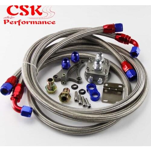 AN10 Filter Sandwich Adapter+Nylon Braided or SS Braided Oil Line Fits For Nissan SR20DET S13 S14 S15 SR20DE Black/Silver