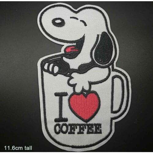 Lovely Animal Dog In Coffee Cup Iron On Embroidered Clothes Patches For Clothing Stickers Garment Wholesale