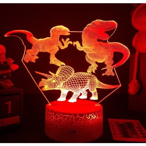 3D LED Dinosaur Nightlight For Kids Child Bedroom Decor Birthday Gift Bedside Lamp Velociraptor Tyrannosaurus Triceratops Figure