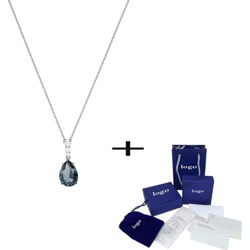 SWA Classic Generous New Vintage Necklace Shiny Simple Cyan Drop-shaped Crystal Female Clavicle Fashion Romantic Gift