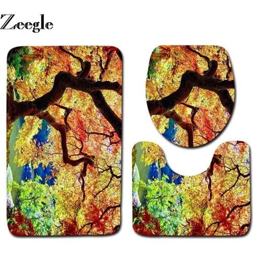 Zeegle Bath Mat Set Non Slip Bathroom Doormat Washable Toilet Pedestal Rug Flannel Soft Foot Floor Rug Absorbent 3pcs Toilet Set