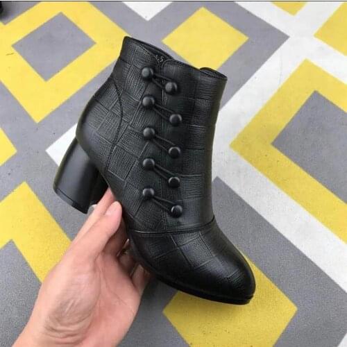 Rome style women ankle boots high heels ladies black genuine leather casual autumn winter shoes for woman ankle boots