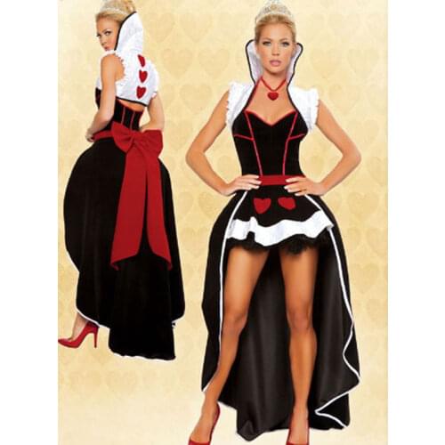 Adult Womens Poker Red Queen of Hearts Costume Dress Carnival Party Queen Costumes for Women big bowknot back w1146