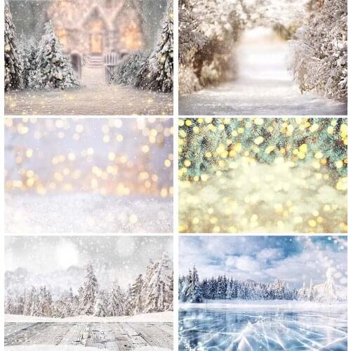 Winter Backgrounds For Photography Snow Pine Village Yard Merry Christmas Doll Children joy Scenic Photo Backdrop Photo Studio