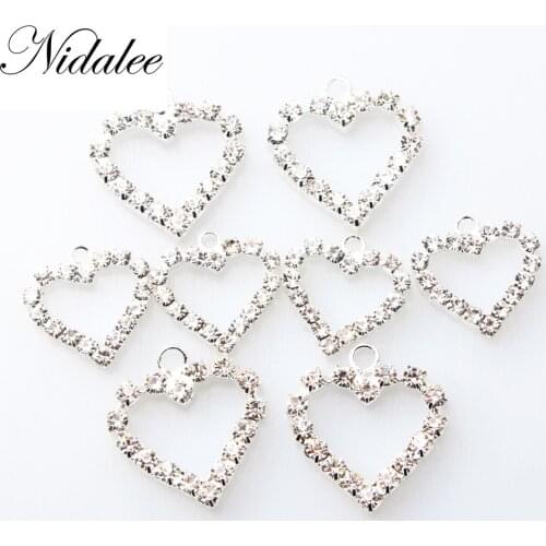 17mm Silver Heart rhinestone embellishment DIY Hanging ring button for wedding invitation card for ribbon slider