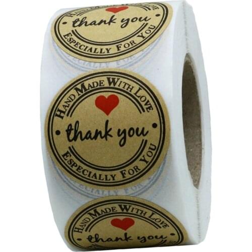 500pcs/Roll Round Kraft Thank You Stickers Cookies Food Adhesive Label Brown