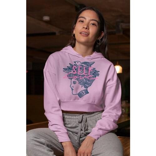 Angemiel Wear Self Love Bird Hat Pink Short Hooded Sweatshirt