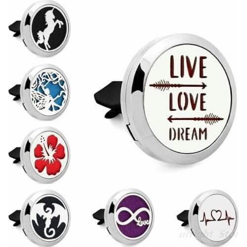 Essential Oil Car Diffuser Locket Vent Clip Stainless Steel Perfume Magnet Aroma Air Freshener Free 10Pads Women Men Gift