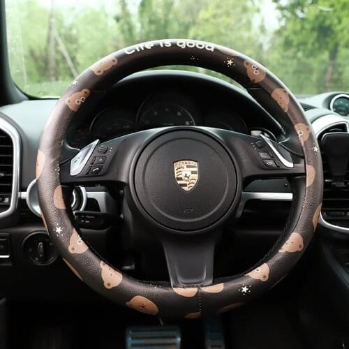 Car Cartoon Steering Wheel Cover Summer Bear Leather Car with Non-slip Handle Set Cute Car Interior Supplies