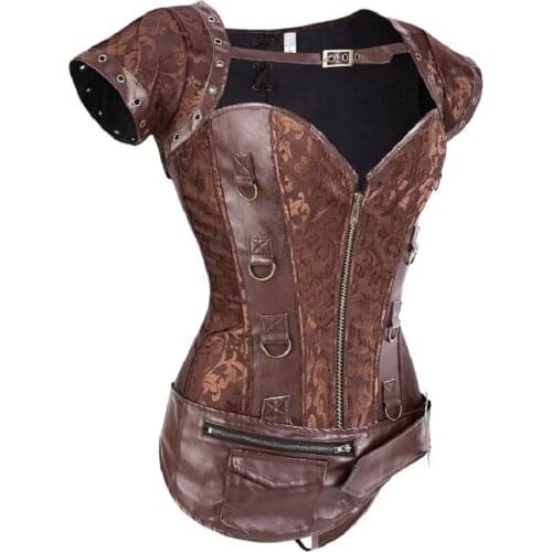 Black Womens Punk Style Spiral Steel Boned Waist Trainer Cincher Shaper Faux Leather Corset Underbust For Party Costumes