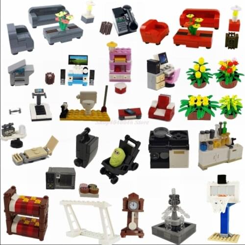 Creator Locking Moc Blocks Family Home Furniture Assemble Sofa Baby Toys For Children City Block Lockings Set Creator Parts Kids