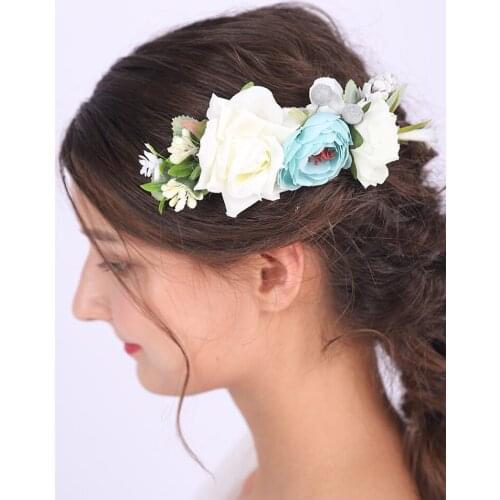Blue and White Flower Hair Comb Wedding Bride Headpiece Woodland Banquet Ornament Beautiful Hair Pins for Women or Girl