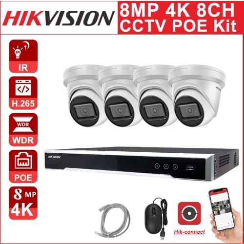 Hikvision 8MP CCTV KIT POE Security 4K IP Camera Surveillance Kits 8CH 4K DS-7608NI-K2/8P APP Easy installation DS-2CD2385G1-I