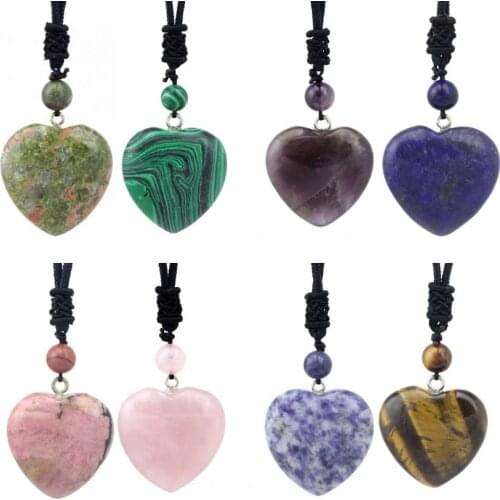 KFT Natural Healing Crystals Lapis Lazuli Stones Necklace Heart Shape Reiki Quartz Stone Pendant Necklaces Jeweley For Women Me