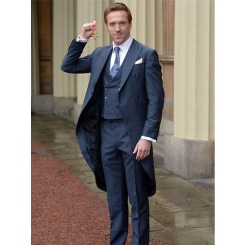 ANNIEBRITNEY Navy Blue Men 3 Piece Formal Suit High End Groom Wedding Tuxedo Custom 3 Piece Tailcoat Prom Dinner Formal Suit