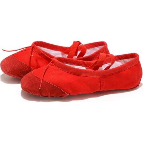 USHINE EU22-45 Leather Head Yoga Slippers Teacher Gym Indoor Exercise Canvas Red Ballet Dance Shoes For Kids Girls Woman