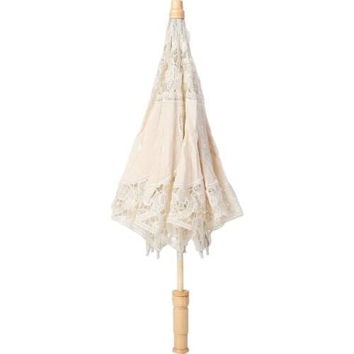 Lace Flower Embroidery Parasol Wedding Bride Photography Umbrella Beige Lace Decoration Party Bridal Shower Bride Umbrella Gifts