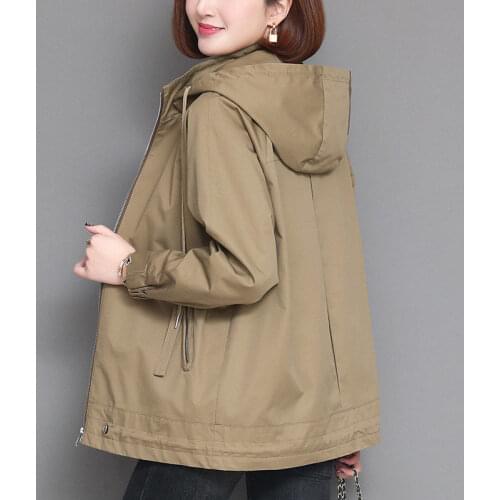 2021 Spring Autumn Women Jacket Loose Korean Large size New Windbreaker Outwear Casual All-match Tooling Zipper Coat Hooded Tops