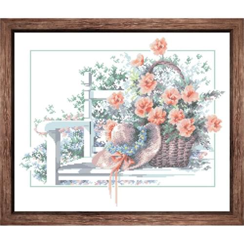 Flowers and hat cross stitch kit rose aida fabric 18ct 14ct 11ct unprint canvas cotton thread embroidery kits DIY craft set