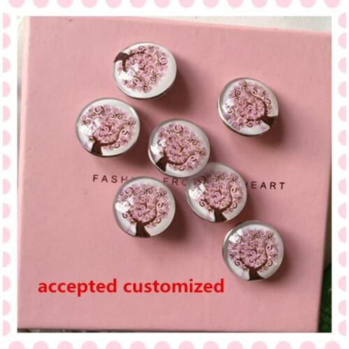 October new 18mm alloy glass Breast Cancer buttons DIY pink ribbon life tree hand-making jewelry 10pcs/lot,PRS004