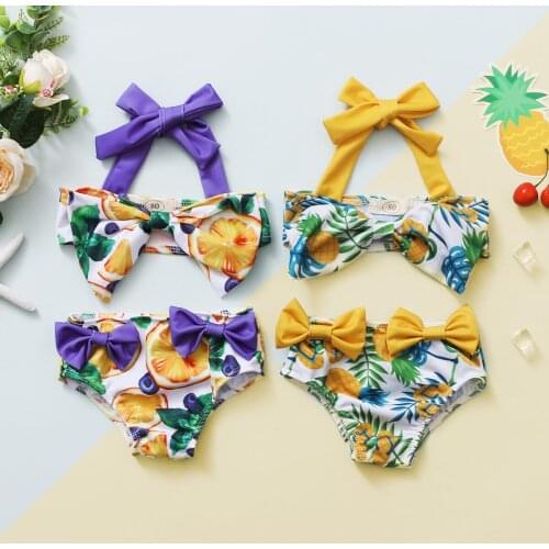 1-6Y Baby Girls Bikini Sets Flower Halter Bow-knot Tankini Kids Swimwear 2021 Summer Toddler Swimming Suit Beachwear