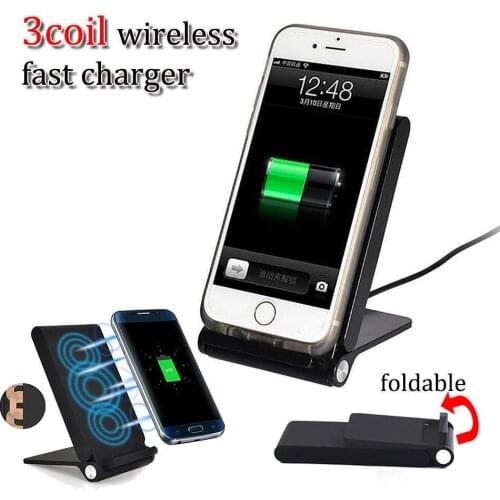 Q1 wireless charging pad portable 3 coils 5v 2A 10 W fast wireless foldable stand dock pad fast charger for iphone 7 8 x samsung