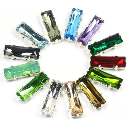 Rectangle High Quality K9 Glass Crystal Sew On Rhinestones With Silver Claw Handicrafts Glitter Stones For Clothing Accessories