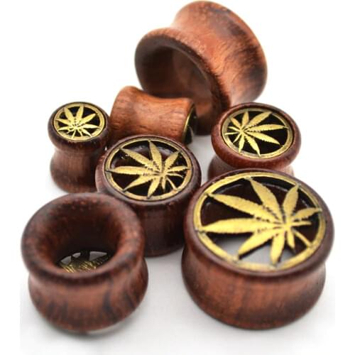 Leaf WOOD Wooden Plug Ear DOUBLE FLARE Saddle Flesh Tunnel Stretcher Expander 8mm 20mm Body piercing Jewelry wholesale