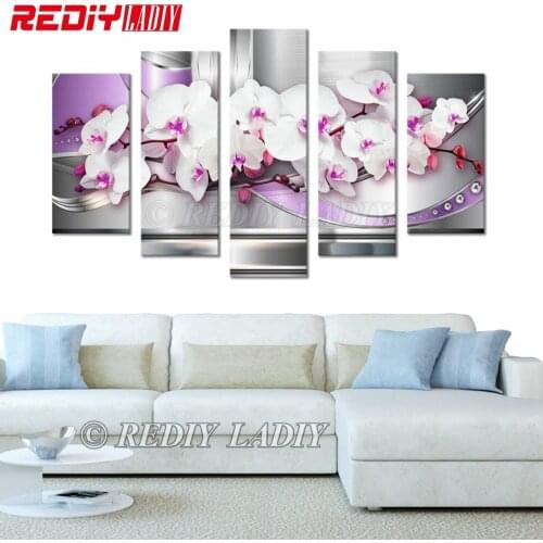 REDIY LADIY Diamond Painting Triptych Square Diamond Embroidery Crystal Mosaic Modular Picture Orchid Flower Home Decor Wall Art