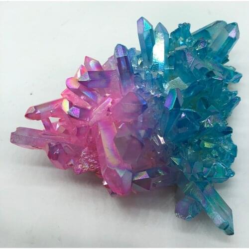 Pink Blue Aura Titanium Coated Quartz Crystal Cluster Drusy Geode Angel Aura Cluster Decoration Cleanse Spiritual Healing