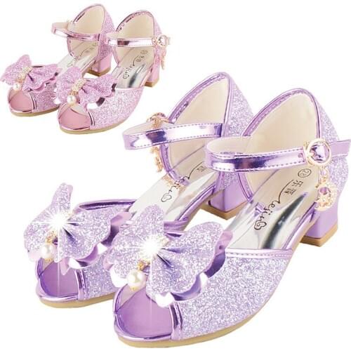 Girls high-heeled sandals 2019 new Korean summer princess shoes fish mouth large children rhinestone student shoes EU 26-37