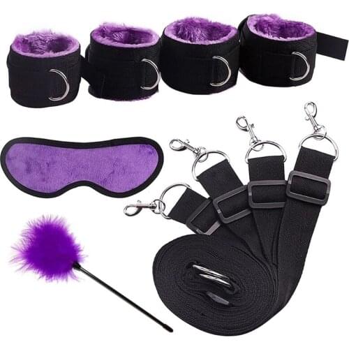 Sexy Adjustable Pu Leather Plush Restraints Set Handcuffs Ankle Cuff Bdsm Bondage Sex Toy Exotic Accessories
